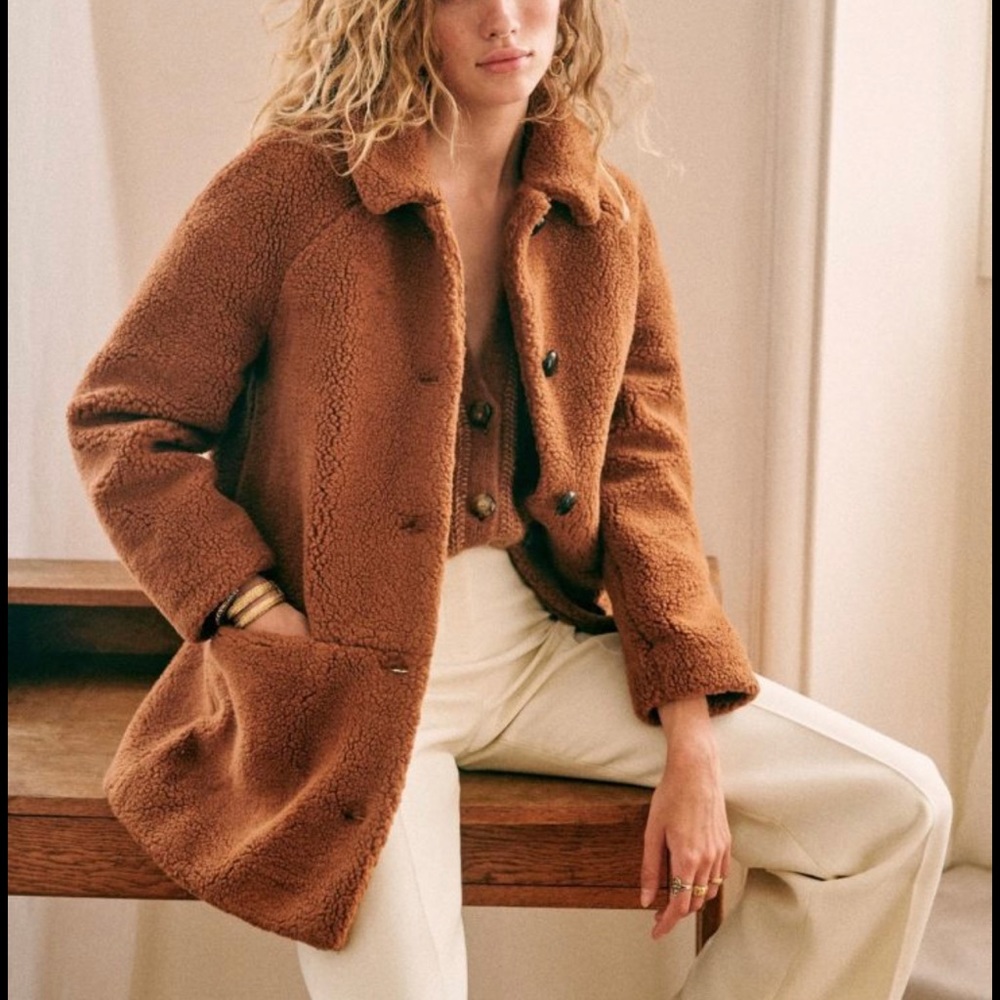 Sezane Isae Teddy Coat Jacket | Brown | S